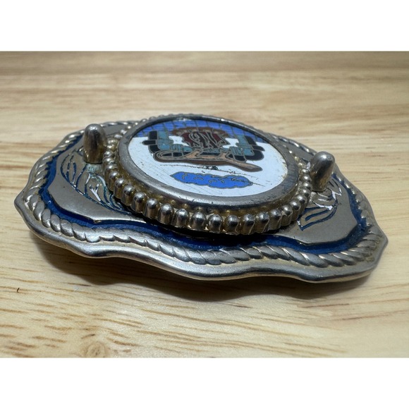 Vintage Native American Style Metal Belt Buckle Inlaid Design - Picture 13 of 16